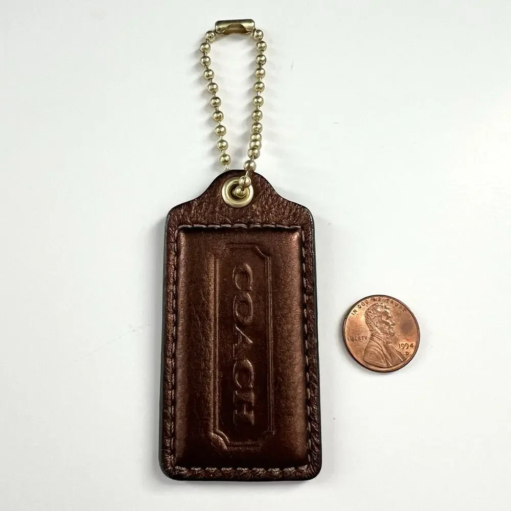 Coach 2.75” Brown Shimmer Leather Gold Chain Replacement Hang Tag Bag Key Charm